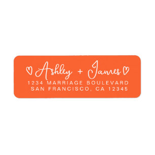 Bright Orange Modern Script Hearts Return Address Label