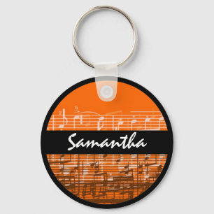 Bright orange music notes customisable keychain
