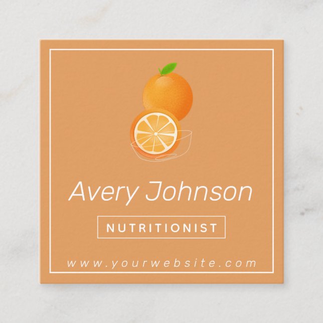 Bright Orange Nutritionist Dietician Orange Citrus Square Business Card (Front)