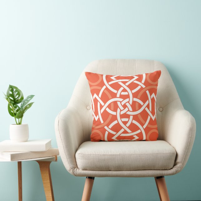 Bright Orange Off White Circle Links Pillow (Chair)