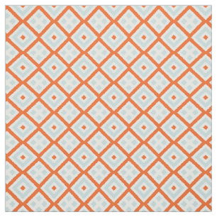 Bright Orange Pale Grey Green Blue Squares Pattern Fabric