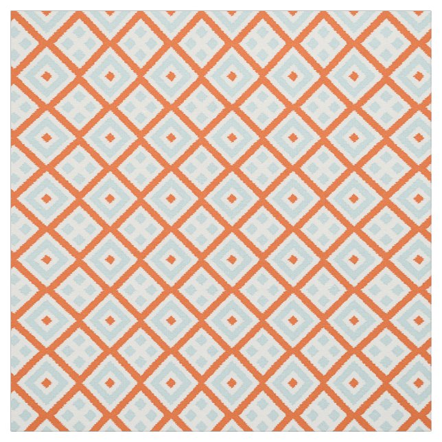 Bright Orange Pale Grey Green Blue Squares Pattern Fabric (Swatch)