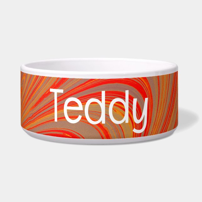 Bright Orange Pet Bowl with TEDDY Text (Front)