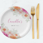Bright Orange & Pink Watercolor Floral Paper Plate<br><div class="desc">These bridal shower paper plates feature a beautiful watercolor flower design in beautiful bold orange and pink colours.</div>