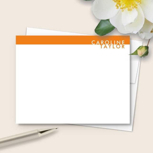 Bright Orange Preppy Custom Name Stationery Card (Creator Uploaded)