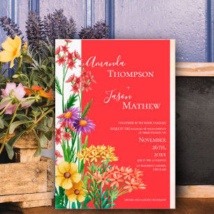 Bright Orange Purple Yellow Wildflowers Wedding Invitation Postcard