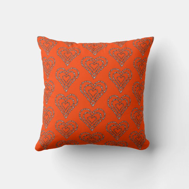 Bright Orange Red Heart Shape Pattern Cushion (Back)