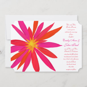 Bright Orange Red Yellow Modern Floral Wedding Invitation