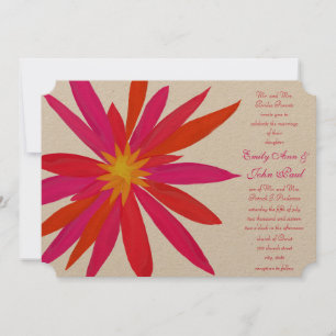 Bright Orange Red Yellow Modern Floral Wedding Invitation