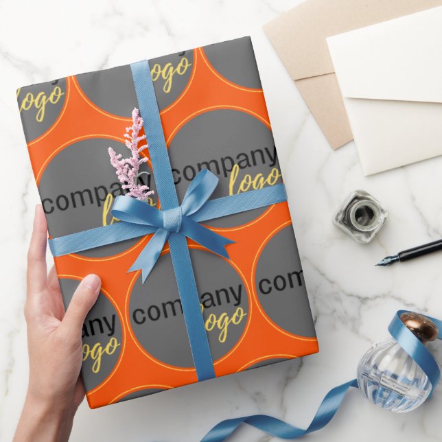BRIGHT ORANGE REPEATING PATTERN BUSINESS LOGO WRAPPING PAPER (Gifting)