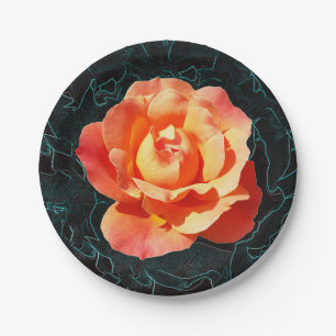 Bright orange rose paper plate