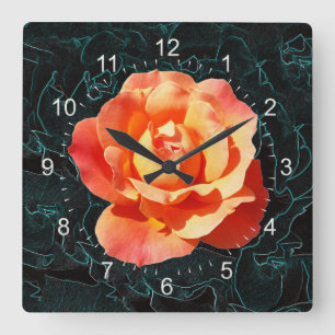 Bright orange rose square wall clock