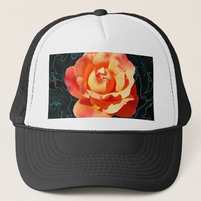 Bright orange rose trucker hat (Front)