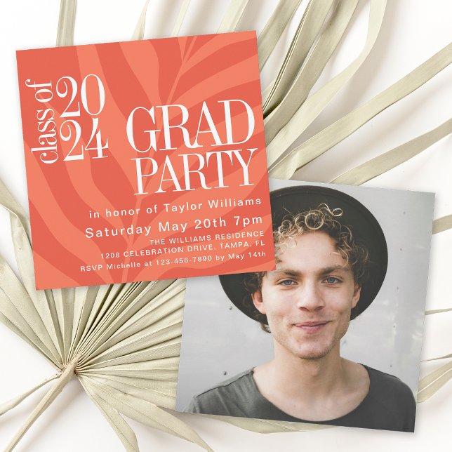 Bright Orange Simple Colourful Grad Party Invitation (Available in printed or paperless digital download!)