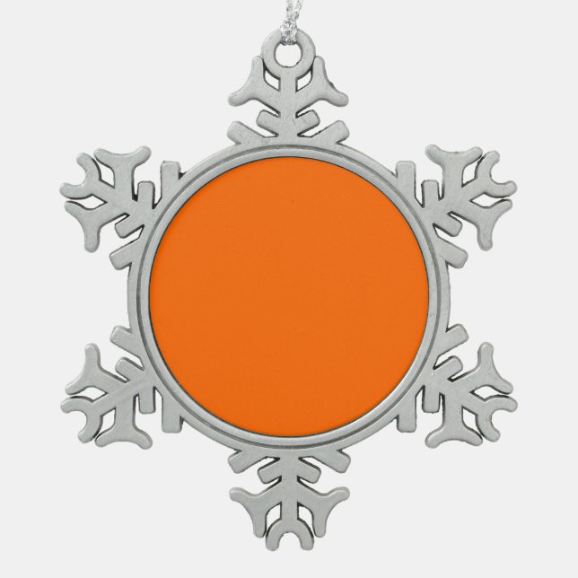 Bright Orange  Solid Colour Snowflake Pewter Christmas Ornament (Front)