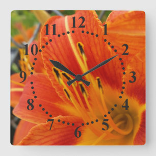 bright orange square wall clock