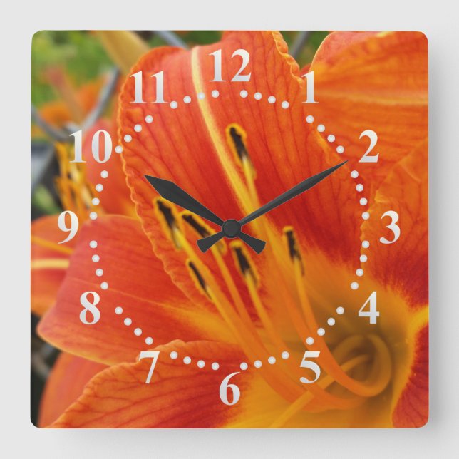 bright orange square wall clock (Front)