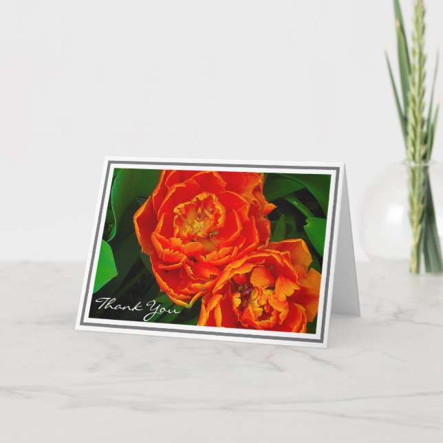 Bright Orange Tulips Against Green Foliage Card (Front)