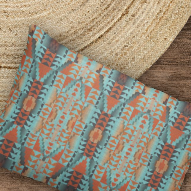 Bright Orange Turquoise Teal Blue Tribal Art Motif Pillowcase (Creator Uploaded)