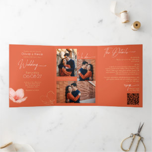 Bright orange Verona sunset complete wedding Tri-Fold Card