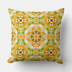 Bright Orange Vibrant Green Star Boho Maximalist Cushion