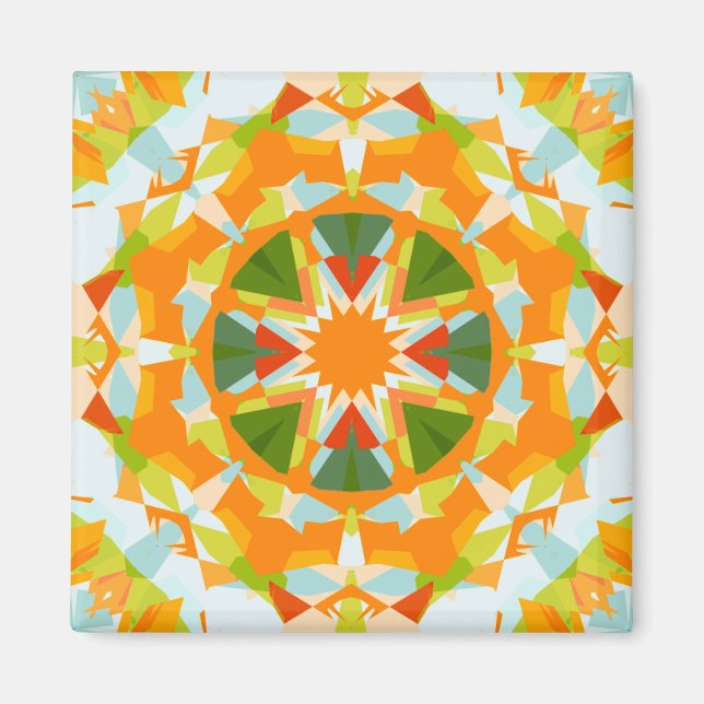 Bright Orange Vibrant Green Star Boho Maximalist Magnet (Front)