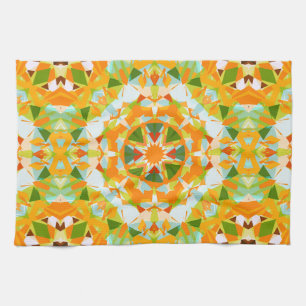 Bright Orange Vibrant Green Star Boho Maximalist Tea Towel