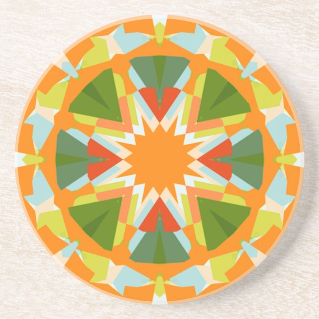 Bright Orange Vibrant Green Star Kitsch Eclectic Coaster (Front)