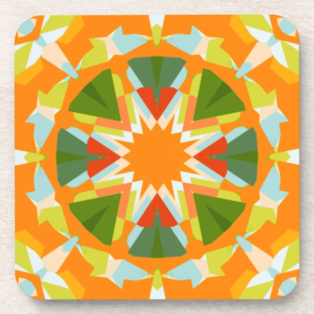 Bright Orange Vibrant Green Star Kitsch Eclectic Coaster (Front)