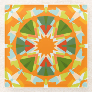 Bright Orange Vibrant Green Star Kitsch Eclectic Glass Coaster