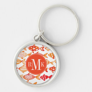 Bright Orange Watercolor Fish Pattern Key Ring