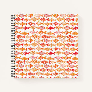 Bright Orange Watercolor Fish Pattern Notebook