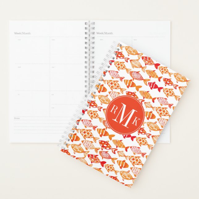 Bright Orange Watercolor Fish Pattern Planner (Display)