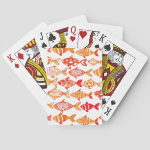 Bright Orange Watercolor Fish Pattern Playing Cards