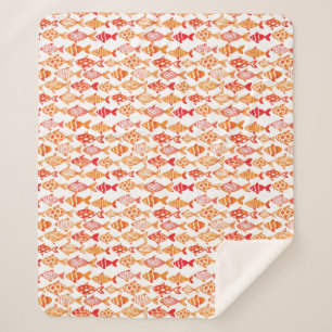 Bright Orange Watercolor Fish Pattern Sherpa Blanket