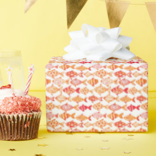 Bright Orange Watercolor Fish Pattern Wrapping Paper