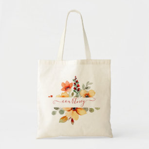 Bright orange watercolor floral personalised tot tote bag