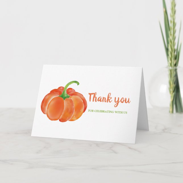 Bright Orange Watercolor Pumpkin | Thank You Card (Front)