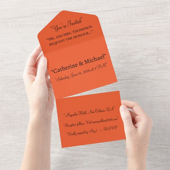 Bright Orange Wedding Invite | Minimalist Solid (Tearaway)