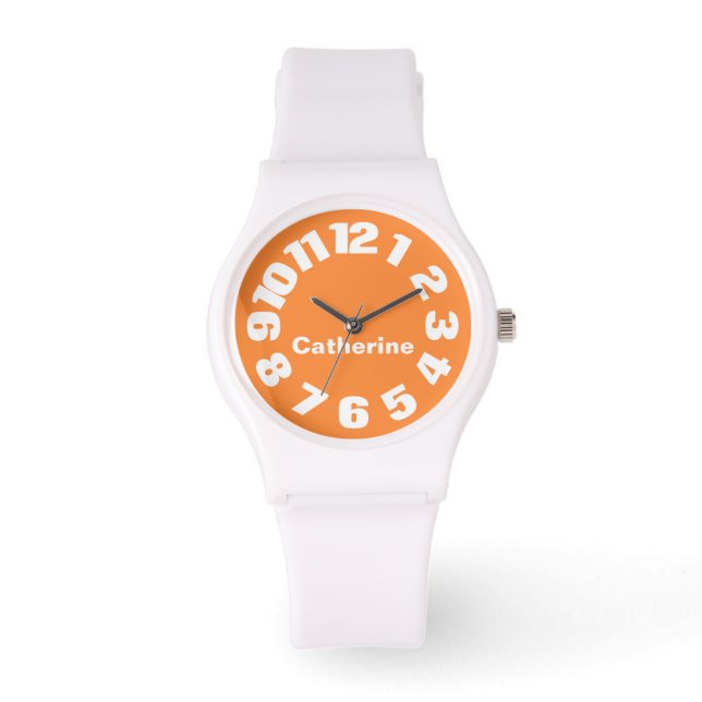 Bright Orange/White Personalised Women's Watch (Front)