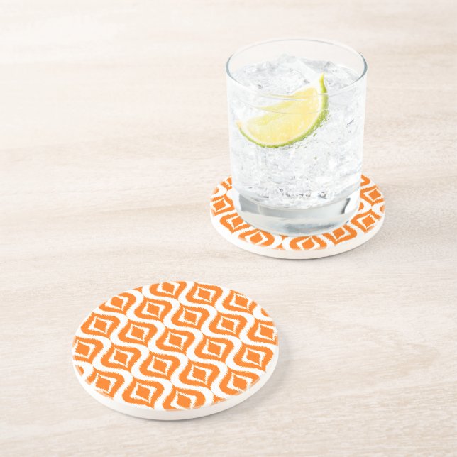 Bright Orange White Retro Chic Ikat Drops Pattern Coaster (Side)