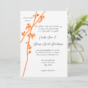 Bright Orange Wild Flower Branch Wedding Invitation