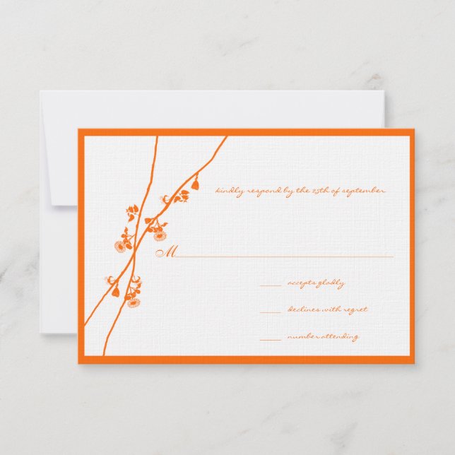 Bright Orange Wild Flower Branch Wedding RSVP (Front)