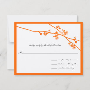 Bright Orange Wild Flower Branches Wedding RSVP Card