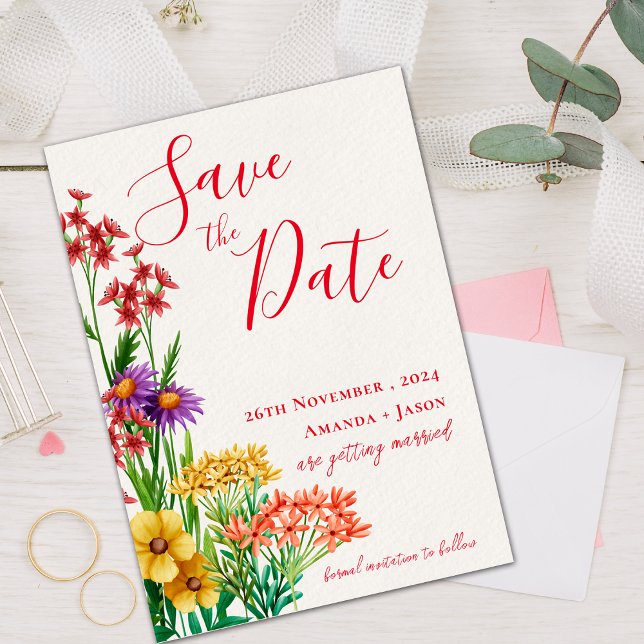 Bright Orange Wildflowers Wedding Save the Date (Bright Orange Wildflowers Wedding Save the Date)