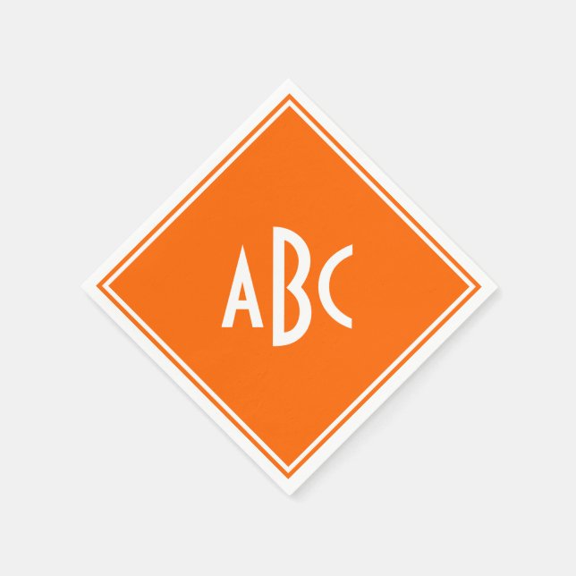 Bright Orange with White Monogram Napkin (Corner)