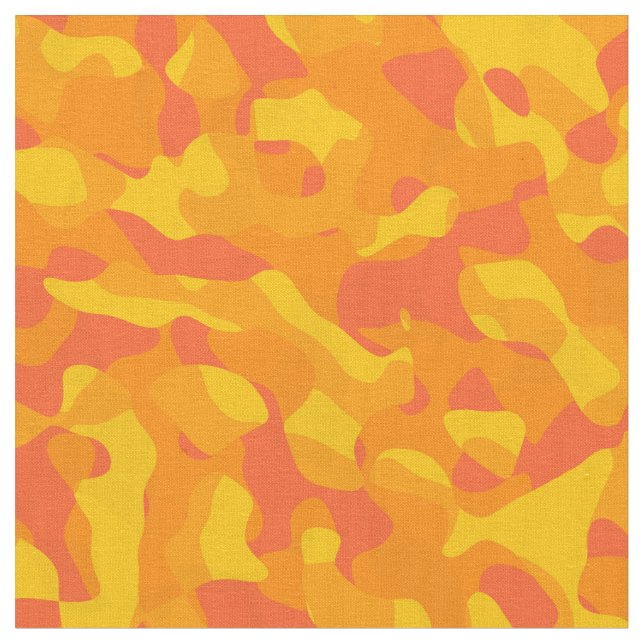 Bright Orange Yellow Camouflage Print Pattern Fabric (Close Up)