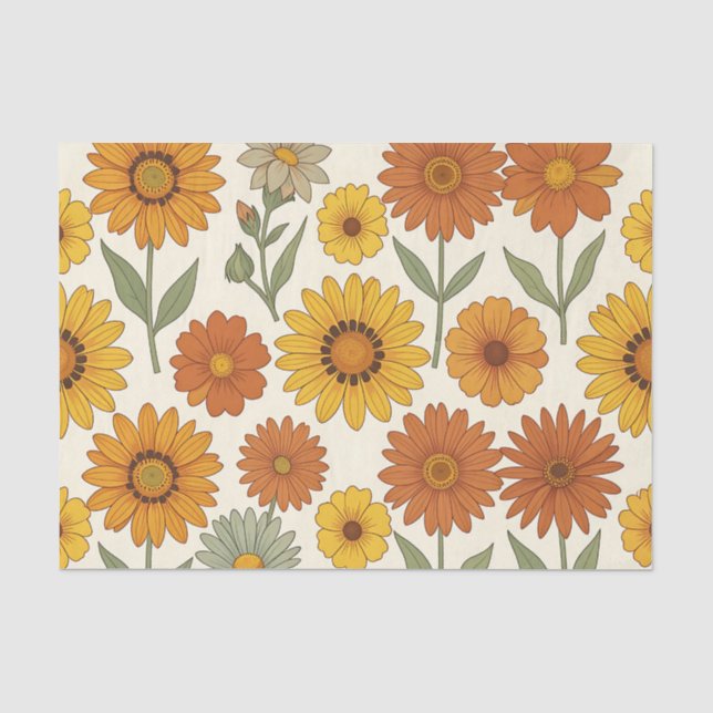 Bright Orange Yellow Daisy Seamless Pattern Tissue Paper (Front)