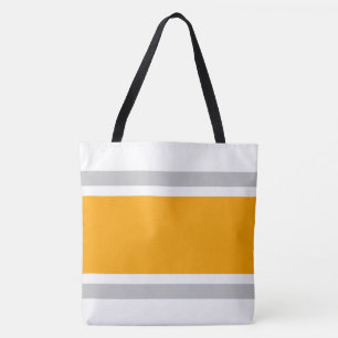 Bright Orange Yellow Grey Racing Stripes On White Tote Bag