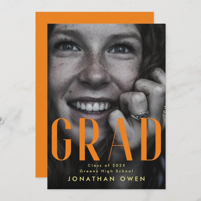 Bright Orange Yellow High School Class of Announcement (Front/Back)